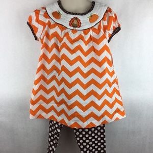 Emily Rose Girls 2 Piece Outfit Orange White Brown